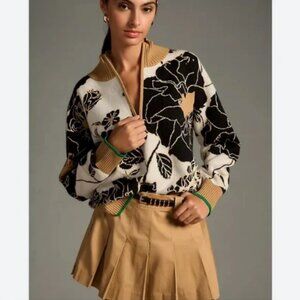 Maeve by Anthropologie Floral Cowl Neck Sweater - Black, White, Tan